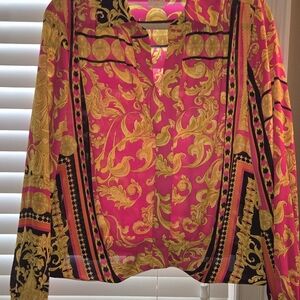 Women's Pink & Gold Baroque-Print Blouse